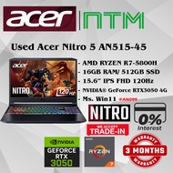 #AN099 USED ACER NITRO 5 Gaming Laptop AN515-45 AMD RYZEN 7-5800H 16GB 512GB SSD NVIDIA RTX3050 4GB 