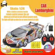 （penghantaran 24 jam）RC CAR Lamborghini 1:24 Watermark Graffiti Pattern Children's Remote Control Car big Mainan Kawalan Jauh Kereta kereta control murah gila kereta kontrol