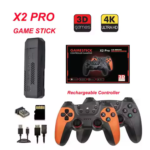 X2 Pro Retro Game Console Stick 4K 3D Wireless Controllers HD Output Rechargeable Controller 64G/128