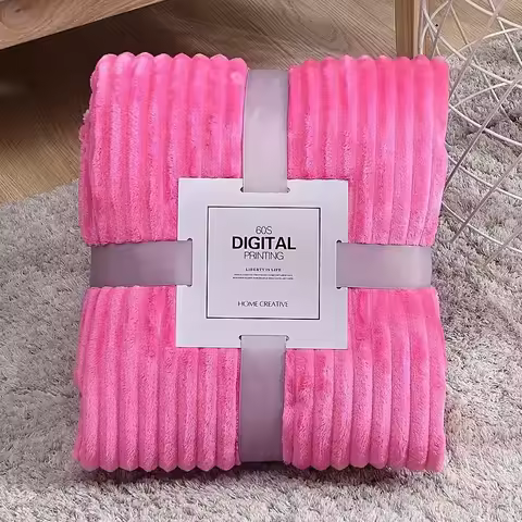Thickened Striped Faux Rabbit Fur Blanket, Milk Velvet Flannel Throw, Ultra Soft Warm for Couch Bed 