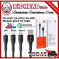 Mcdodo QC 4.0 3A Fast Charge CA-2271/2261/2281/558/649/1M 0.2M Nylon Braided Cable Type-C/ Micro USB