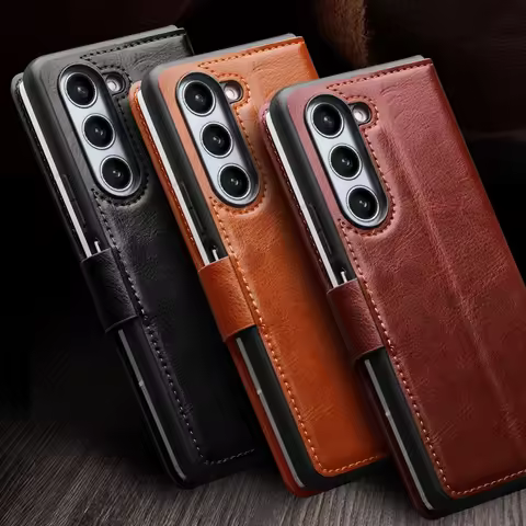 Qialino Premium Genuine Leather Phone Cases For Samsung Galaxy Z Fold7 Fold5 Fold6 Fold 7 6 5 4 Card
