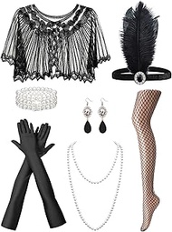 1920s Accessories Set for Women, 7 Pack Vintage Roaring 20s Flapper Outfits with Headpiece for 20's 