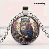 1PC 2D Flat Printed Stained Glass Owls Necklace,Teacher'S Day/Valentine'S Day/Family/Friend