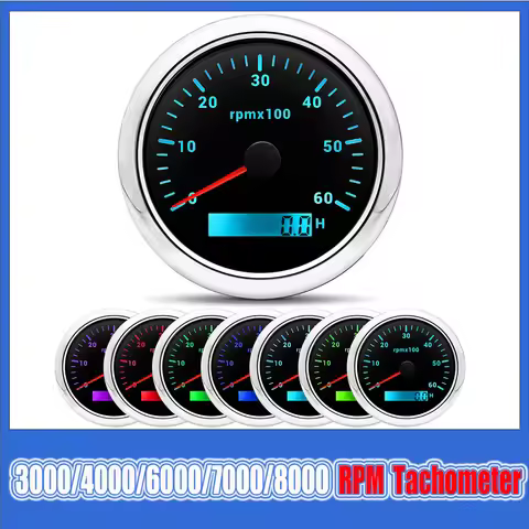 85MM Digital Tachometer 3000/4000/6000/7000/8000 RPM 7Colors Backlight Boat Tachometer with LCD for 