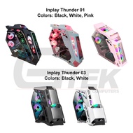 Inplay Thunder 01 03 Tempered Glass Side Panel Gaming mATX Case Black / White / Pink