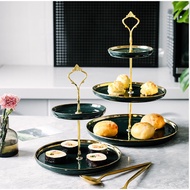 European Nordic Light Luxury Elegant 2 Tier 3 Tier Ceramic Cake Stand Emerald Ceramic Fruit Plate De
