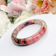 稀有無染色 天然薔薇輝手鐲 櫻花雨潑墨紋 55 mm 透度玉化