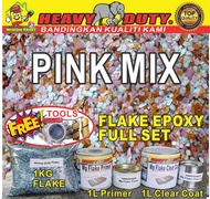 PINK MIX COLOUR FLAKE COATING ( 1 SET )  Epoxy Colour Flake Coating ( 1L WP primer / 1L WP CLEAR COTE / 0.7 KG FLAKE )