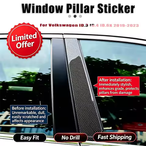For Volkswagen ID.3 ID.4 ID.6X 2019-2023 Bright Black Center Pillar Trim Sticker Door Window Frame