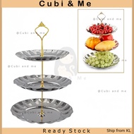 C&M Dulang Kuih Raya 3 Tingkat Keluli Tahan Karat Rak Hidangan Raya Silver 3 Tier Dessert Stand