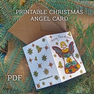 數碼 可列印的聖誕天使卡下載，數位聖誕卡，聖誕節