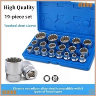 ELAINE 19 Pcs 12 Point Socket Set, 1/2" Drive Metric Spline Socket Set, High Quality Cr-V 6-Angle 8-