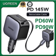 UGREEN 145W 90W 60W Car Charger PD QC4.0 Fast Charger With Retractable Cable