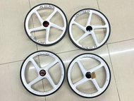 實體單車店 全新台灣Suncord 4刀 5刀 349 小布用全碳纖維7速輪組 白色特別版  Brompton