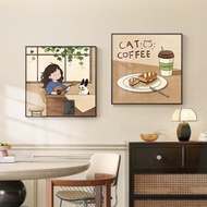 (With Frame) Cartoon Cute Cake Coffee Animal Dog Canvas Painting Kitchen Cafe Room Wall Decor