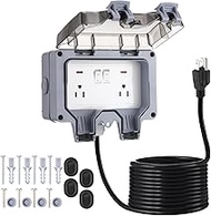 Kanayu 30ft Outdoor Outlet Box with Extension Cord and Cover, Dual 15 Amp 5-15 Receptacles Weatherpr