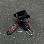 Y2k Unisex Black Rhinestone Leather Belt for Men and Women - Y2k Belt 105cm