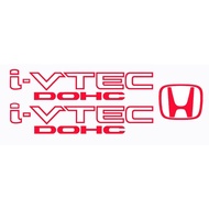 2Pcs (1Pair) Honda I-Vtech DOHC Decal Stickers Set of 3 Civic Accord Prelude CRX SI RED