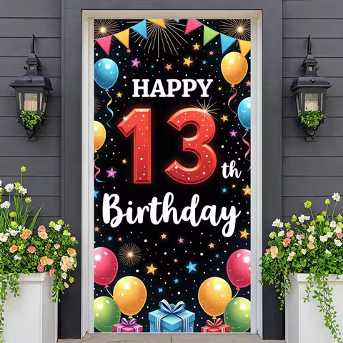 13th Festive Banner Firework Pattern 13th Celebration Banner 13th Birthday Banner Decorative Birthda