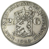 Netherlands 1929 2 1/2 Gulden Wilhelmina Silver Plated Copy
