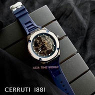 *Ready Stock*ORIGINAL Cerruti 1881 CTCIWGR2223902 Blue Silicone Rubber Automatic Skeleton Men’s Watch