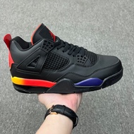 J Balvin x Air Jordan 4 Retro Kerjasama Kecerunan Wajah Smiley Pelangi Hitam AJ4 Kasut Bola Keranjan