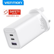 Vention 65W GaN Charger UK Plug 3 Ports Turbo Charging Power Adapter QC4.0 3.0 PD 3.0 Fast Charger Type C Charging Stati