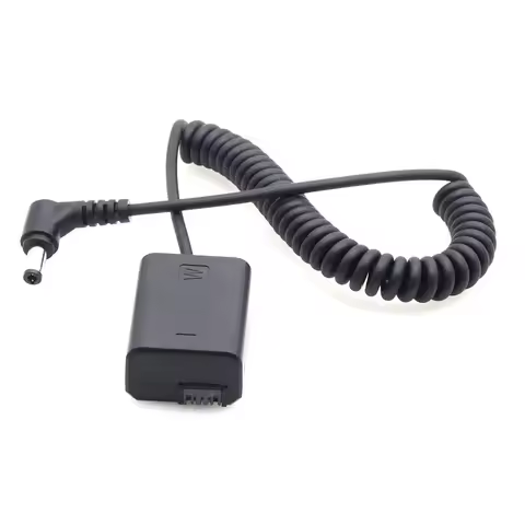 NP-FW50 Dummy Battery Pack Coupler Adapter with DC Male Connector Power Coiled Cable for Sony A6500 