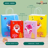 Paper Bag Baby Shark Motif Paper Bag/Goodie Bag Kraft Hampers Children's Birthday Souvenir I AK02K2