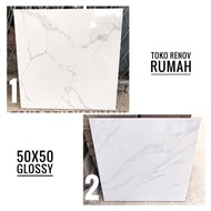 keramik lantai putih motif carara 50x50 (glossy)/ keramik lantai putih