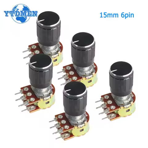 5Set WH148 Potentiometer Kit 15MM Linear Taper Rotary Potentiometers Resistor 6Pin with Knob Cap B1K