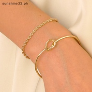 sunshine   1 SET Stainless Steel Bracelets Elegant Trendy Round Circular Open Knot Cuff Bangle For Women Jewelry   PH