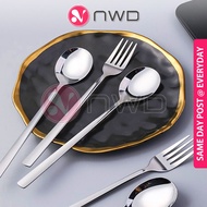 《 𝗞𝗢𝗥𝗘𝗔𝗡 》 Stainless Steel Long Handle Cutlery Spoon Fork Thick Shank Tableware Sudu Garpu 韩式不锈钢勺子叉子