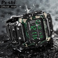 POSHI Sports Men Watch Man Waterproof Original Square Military Army Digital Display Alarm G Shock Wa