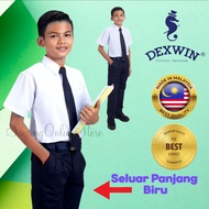 Primary School Boy Uniform Dexwin Blue Pants Seluar Biru Panjang Bergetah Kain Cotton Pakaian Sekola