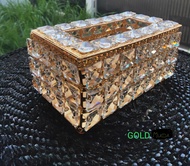 LIUSHOOP03-Kotak Tisu SWAROVSKI Emas Cantik Cristal Gold Tissue Box Bling / Tempat Tisu Kaca Manik /