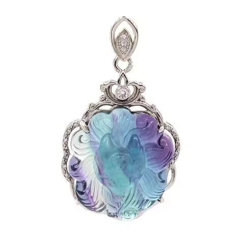 Animal Fox Pendant For Women Natural Colorful Fluorite Stone Hand-carved Nine-tailed Fox Shape Penda