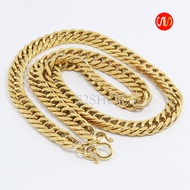 s2shop สร้อยคอสแตนเลสแท้ ลายโซ่แบนขัดเหลี่ยม สีทอง ห้อยพระได้ 1 องค์ ความกว้าง 8 มม.No.2144-G