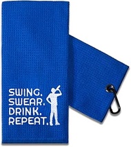 TOUNER Funny Golf Towel Gift for Dad, Retirement Gifts for Men Golfer, Funny Golf Towel for Men, Embroidered Golf Towels for Golf Bags with Clip (Swing Swear Drink Repeat Man)