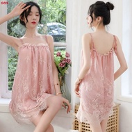 【Ready Stock】Plain Lace Sexy Lingerie Breathable Sleepwear Nightdress Wanita Renda Gaun Tidur Piyama