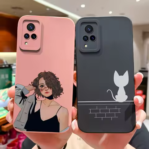 For VIVO V21 4G 5G Case Cute Cat Cartoon New Design Style Pattern Liquid Silicone Coque For VIVOV21 