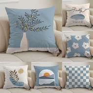 [45cm x 45cm] Blue Nordic Flower Geometry Pattern Pillow Case Short Plush Cushion Cover