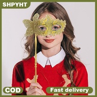 SHP Masquerade Mask with Holding Stick, Venetian Half Face Mask for Women