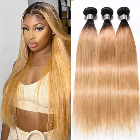 Straight Human Hair Bundles 2 Tone 1B/27 Ombre Blonde Colored Human Hair Weave Bundle Brazilian Remy