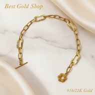 916 Gold (22K) T Bar with Sun Design Ring Bracelet