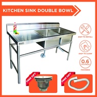 BRAVO Kitchen Sink Sinki Dapur Stainless Steel Kitchen Table with Rack Sink Stainless Steel Double Sink Stainless Steel