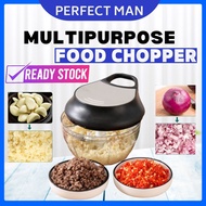 PM - Manual Food Chopper Portable 3 Blades Manual Pull String Garlic Chopper Onion Cutter