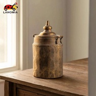 [LAHOMIA] Metal Vase with Lid Gold Decorative Vase Embossed Lidded Jar A2836
