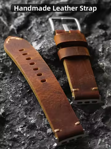 Handmade first-layer leather strap compatible with smart watches Apple Watch Ultra 2 S9 S8 49MM 45MM
